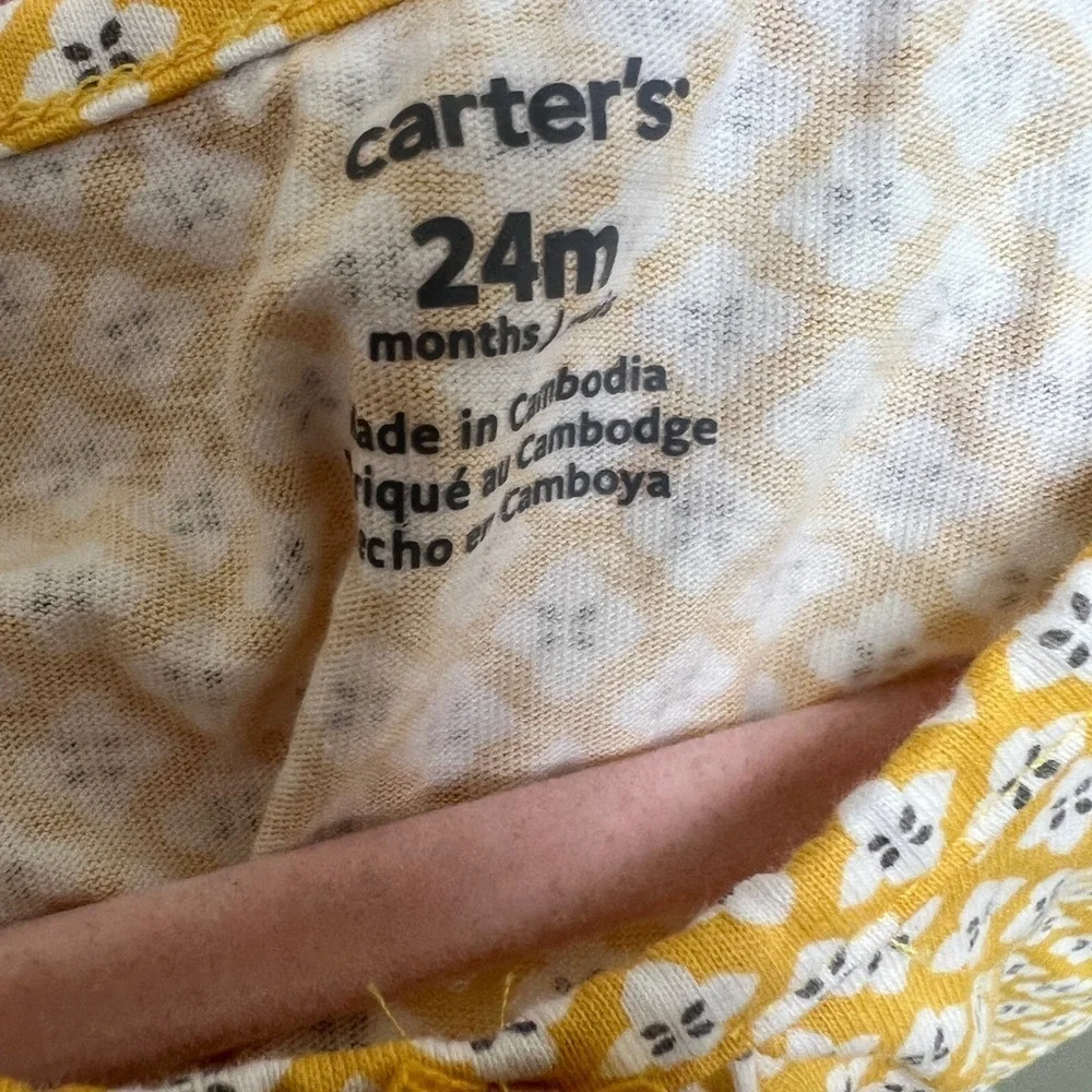 NWOT Carter’s 24M Yellow and White Girls Short Sleeve Blouse Onesie
